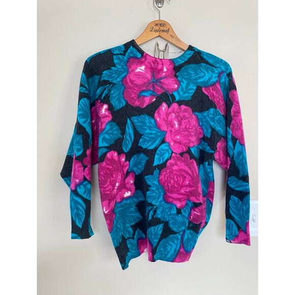Daniel Caron vintage wool / angora rabbit hair floral sweater M fuzzy - Picture 1 of 4